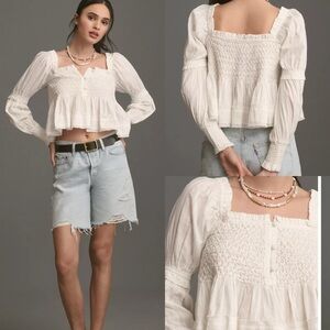 By Anthropologie Puff-Sleeve Babydoll Top Size Small